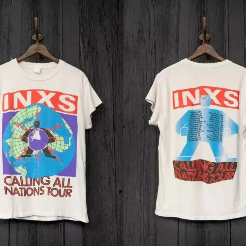 INXS Calling All Nations Music Tour T-Shirt, Retro Vintage White Tee 98